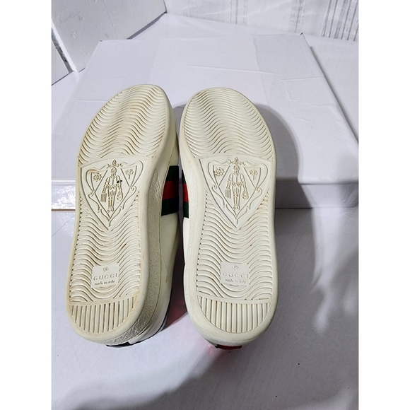 Gucci Leather Ace Web Low Top Sneakers White Size 41 - Picture 3 of 16